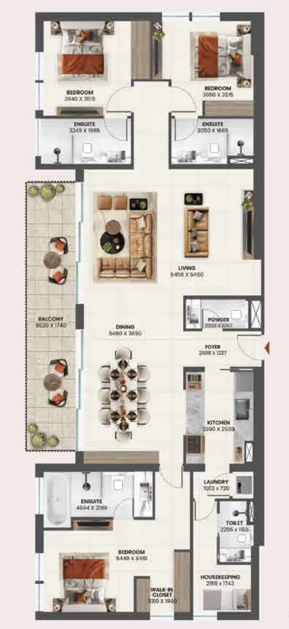 Sunvale 3 bed floor plan, 1,952 sqft