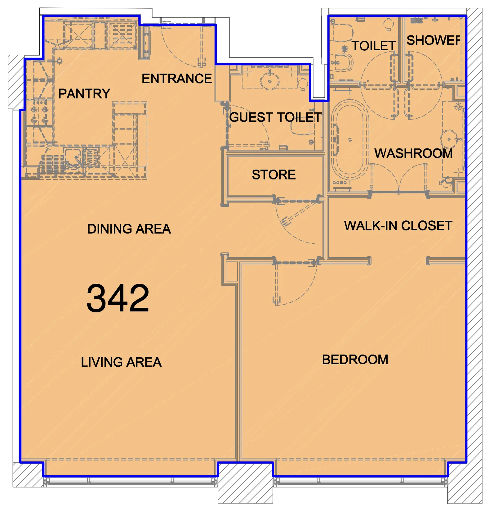 Fairmont Marina Residences 1 bed floor plan, 996 sqft
