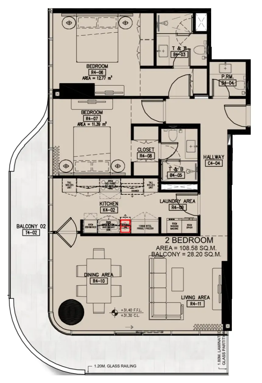 Azha Millennium Residences 2 bed floor plan, 1,472 sqft