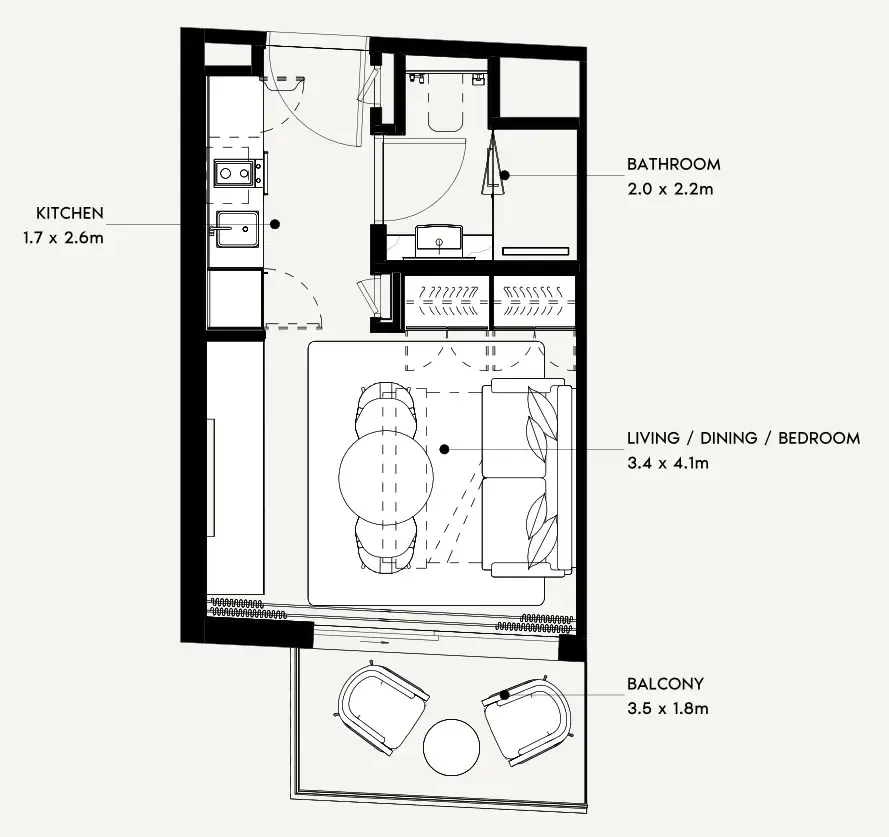 Azizi Noura Studio floor plan, 336 sqft