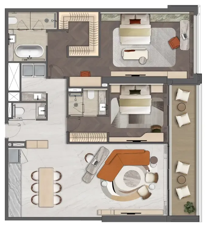 Mas Barsha Residency 2 bed floor plan, 1,577 sqft