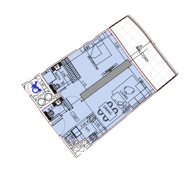 Binghatti Aquarise 1 bed floor plan, 800 sqft