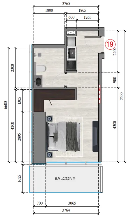Auresta Tower Studio floor plan, 371 sqft