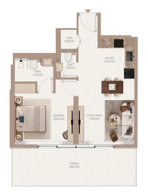 Tavora Grand 1 bed floor plan, 635 sqft