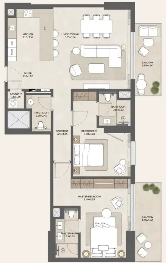 Expo Valley Views 2 bed floor plan, 1,470 sqft