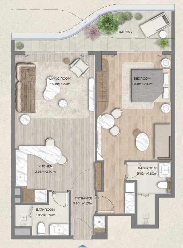 Tomorrow 166 1 bed floor plan, 1,499 sqft