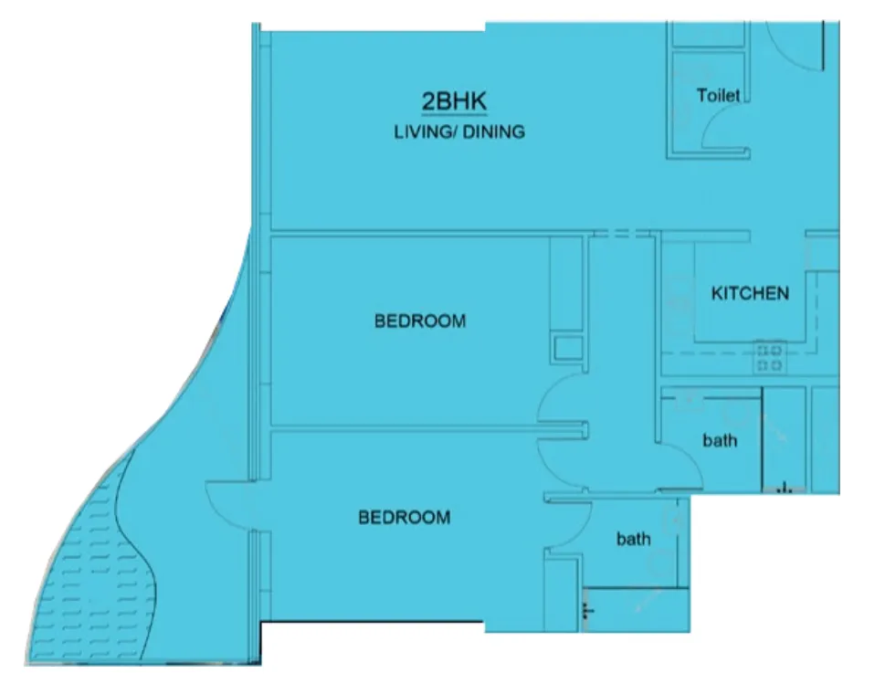 Volga Tower 2 bed floor plan, 1,342 sqft