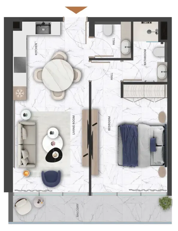 Wadi Hills 1 bed floor plan, 665 sqft