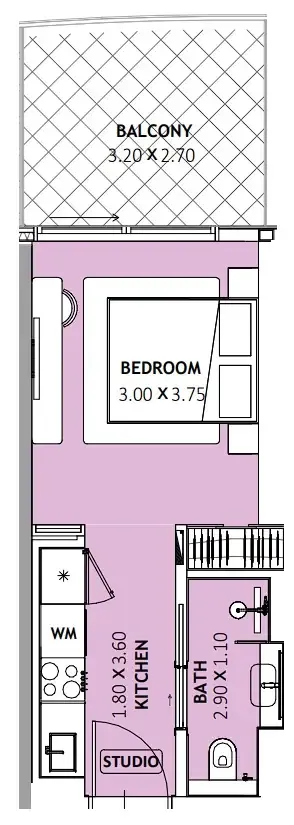 Binghatti Skyblade Studio floor plan, 386 sqft