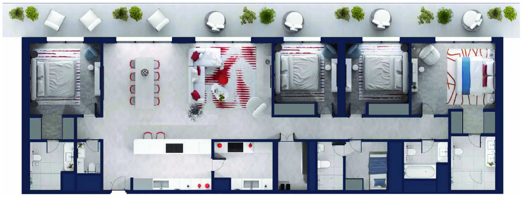 Rosso Bay Residences 4 bed floor plan, 2,701 sqft