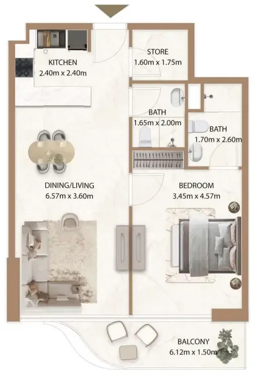 Veda by AUM Development 1 bed floor plan, 770 sqft