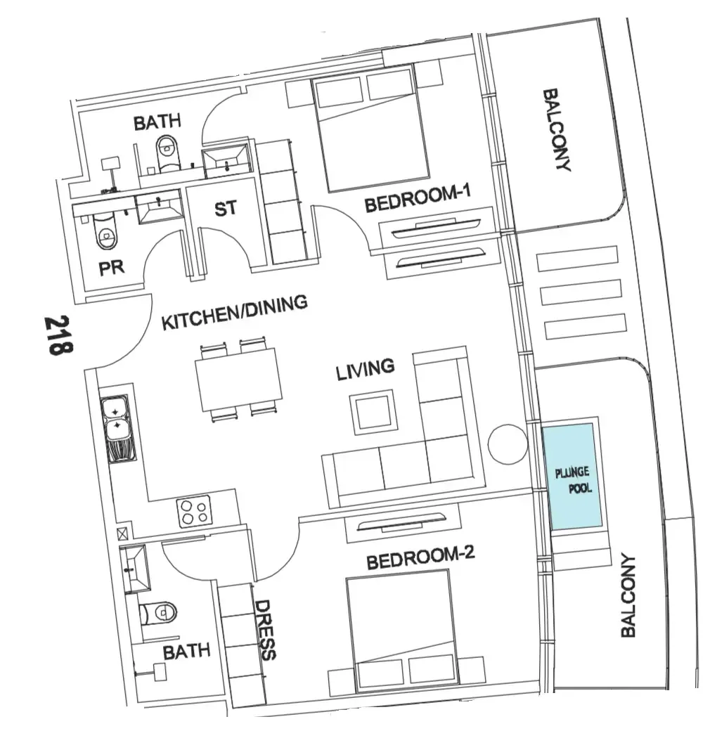 Villa Del Garda 2 bed floor plan, 1,082 sqft