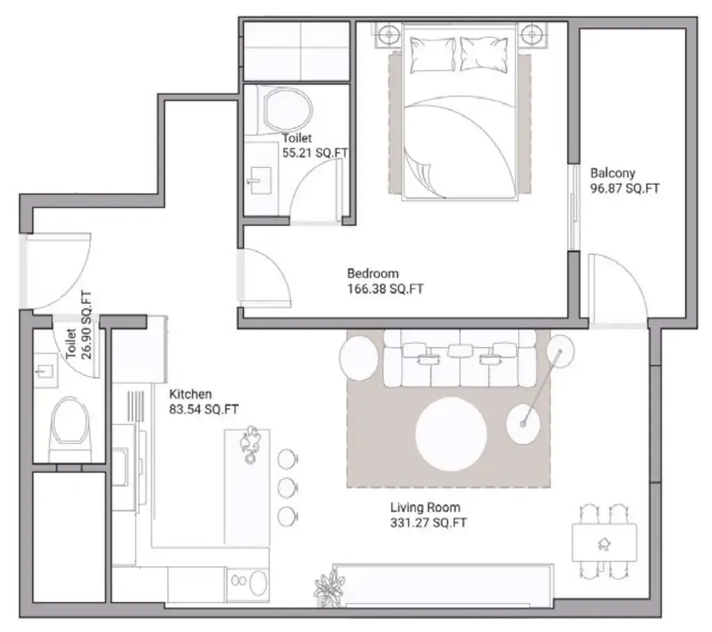 Ajman Creek Towers 1 bed floor plan, 1,230 sqft