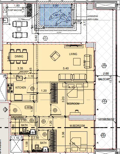 Binghatti Amberhall 2 bed floor plan, 1,646 sqft