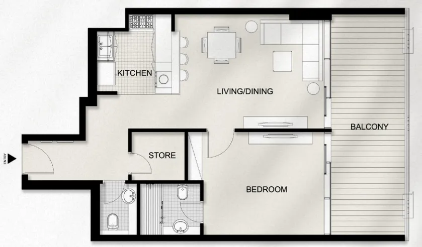 AYAT Parkview 1 bed floor plan, 953 – 966 sqft