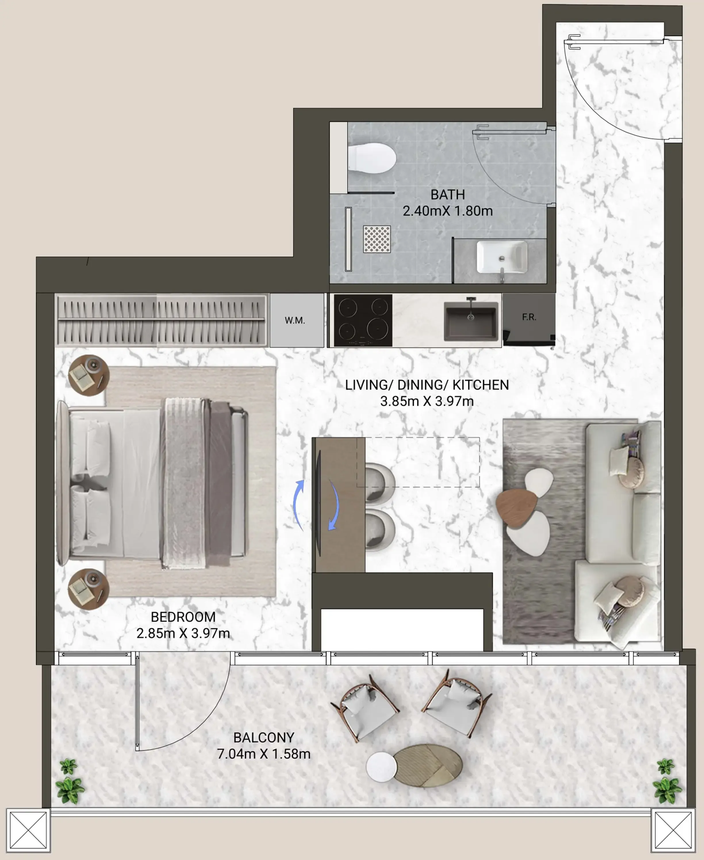 V-Suites Studio floor plan, 535 sqft