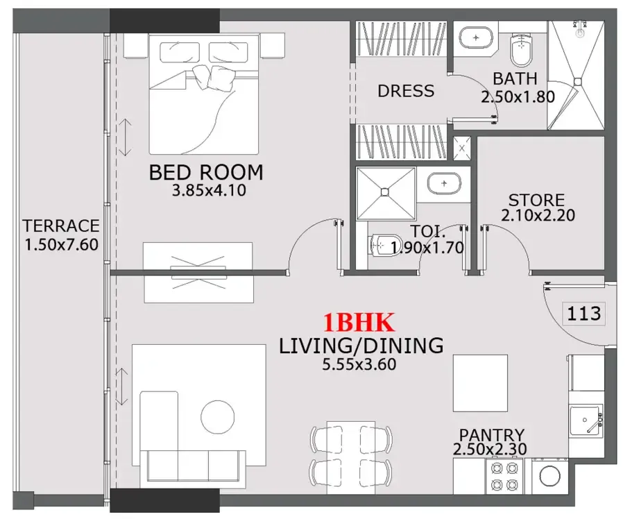Provenza Residences 1 bed floor plan, 831 sqft