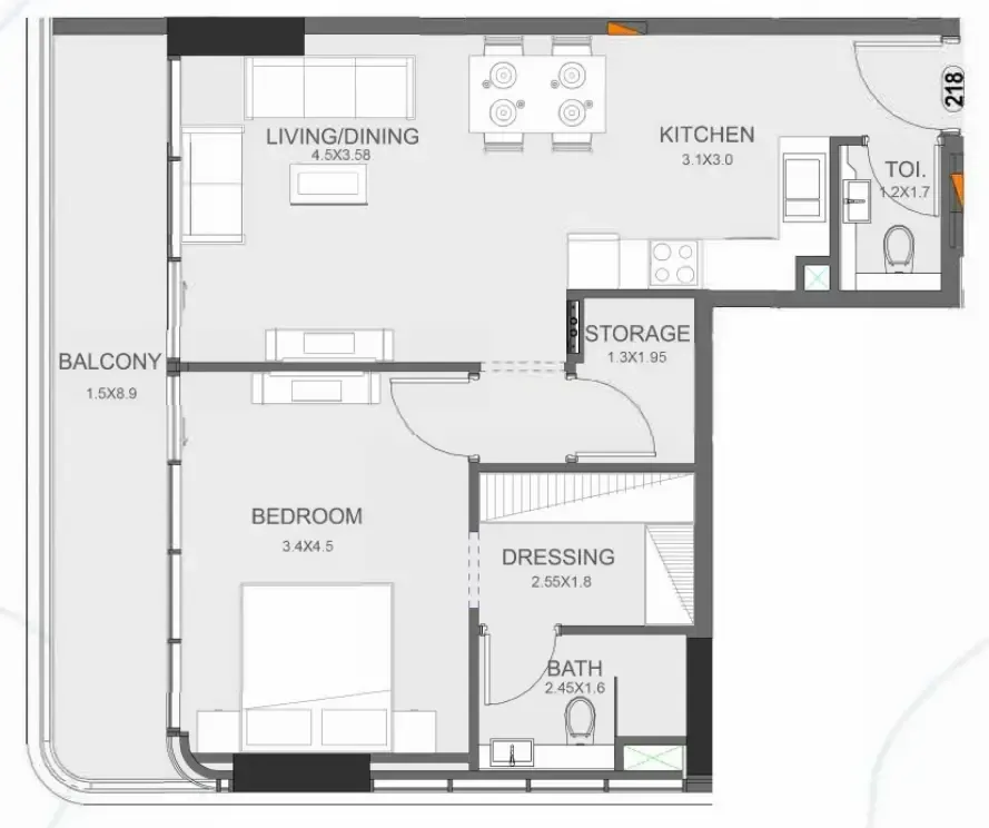 Floarea Oasis 1 bed floor plan, 826 sqft