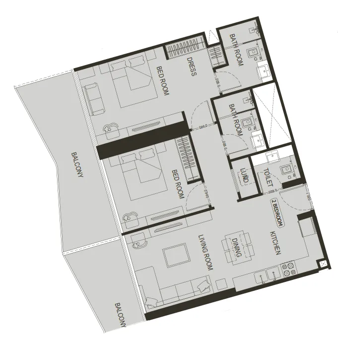 Binghatti Haven 2 bed floor plan, 1,156 sqft