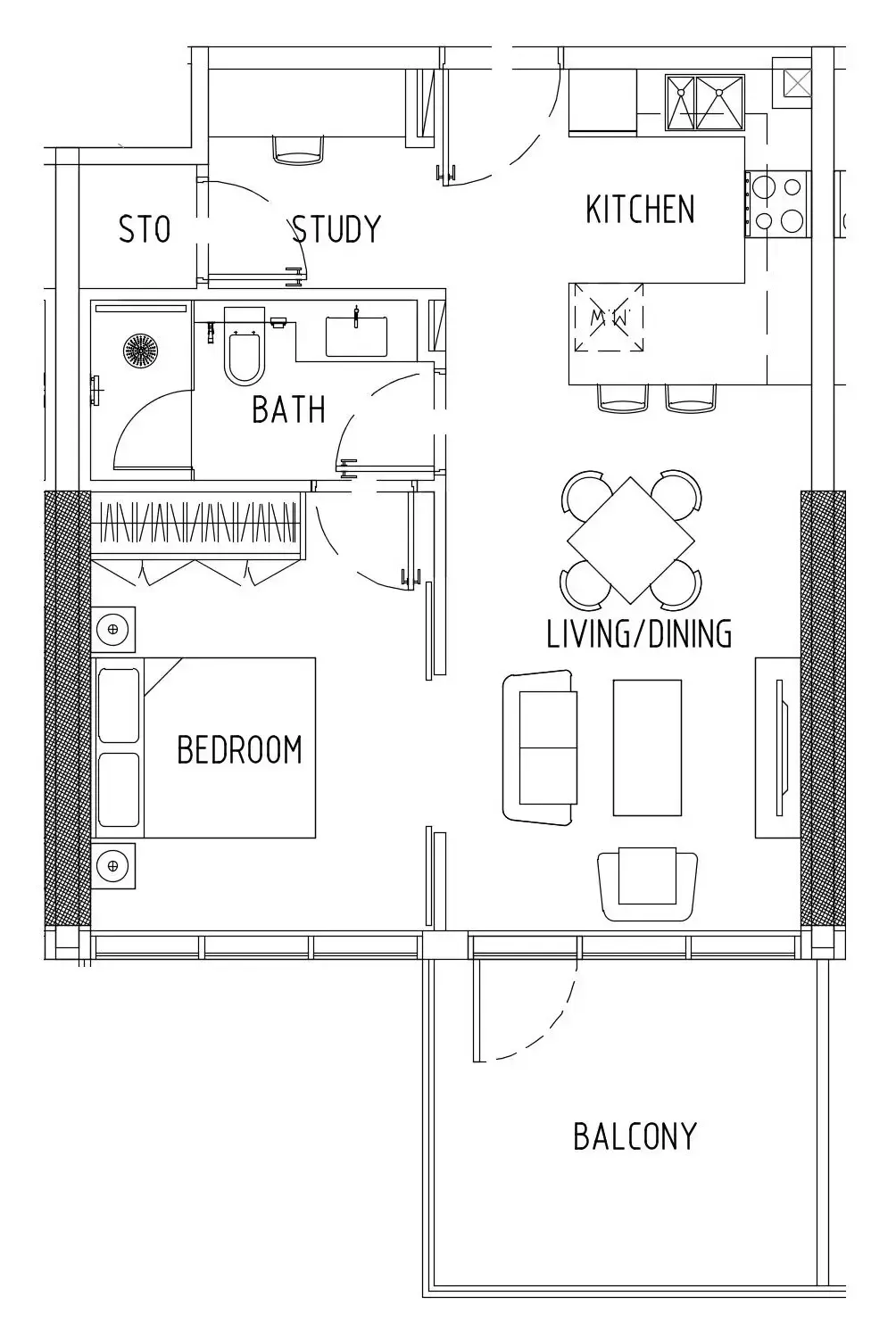Damac District 1 bed floor plan, 672 sqft