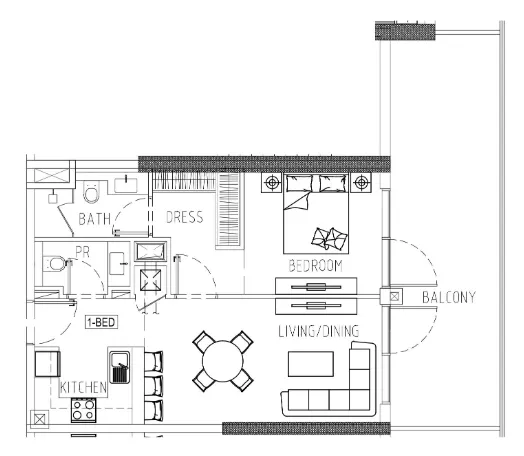 Damac Riverside Views 1 bed floor plan, 898 sqft
