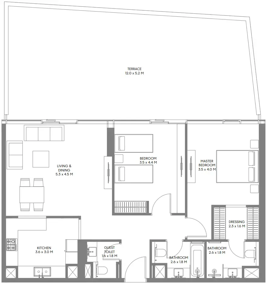 The Gate 5 2 bed floor plan, 1,804 sqft