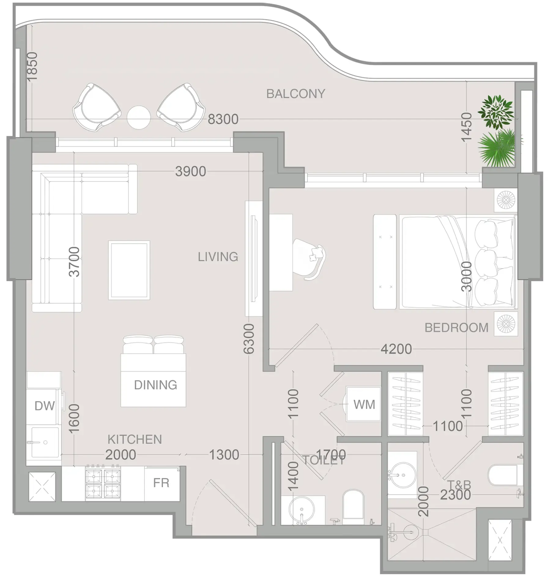 ALTA V1EW 1 bed floor plan, 743 sqft