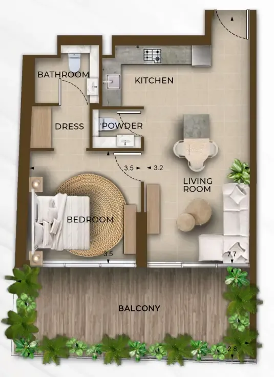 105 Residences by Kamdar 1 bed floor plan, 686 sqft