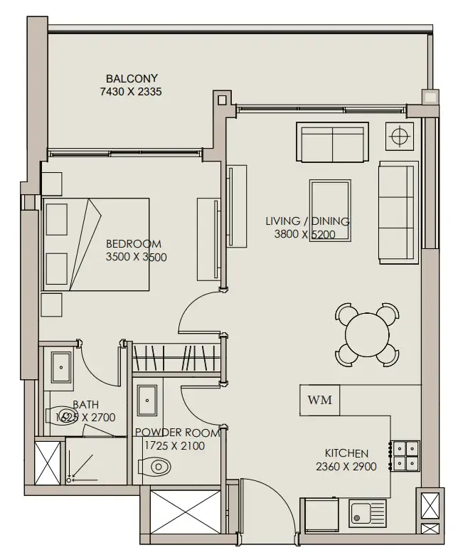 Nirvana Residences 1 1 bed floor plan, 883 sqft
