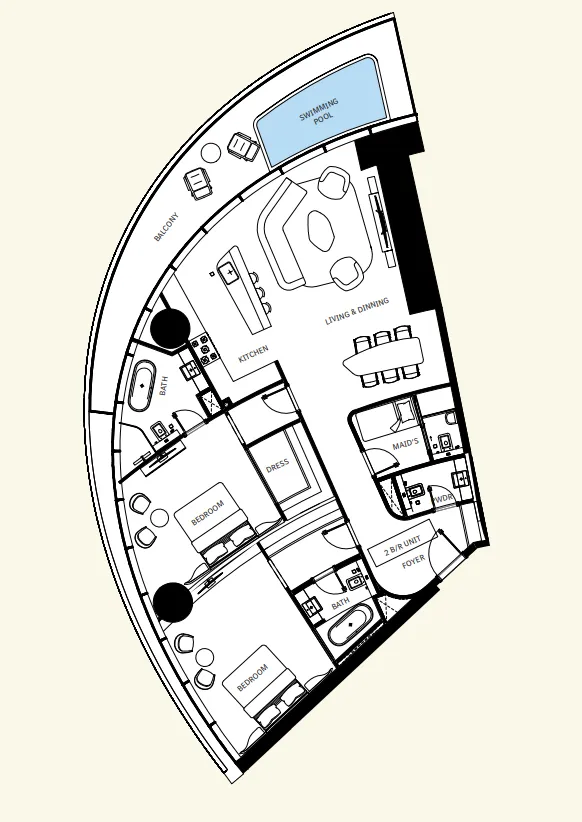Mercedes-Benz Places by Binghatti 2 bed floor plan, 1,836 sqft