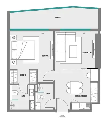 Samana Greenfield 2 1 bed floor plan, 666 sqft