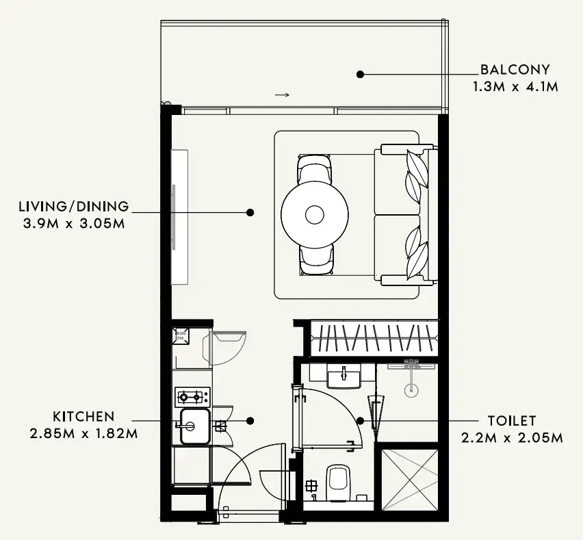 Azizi Milan Studio floor plan, 336 sqft