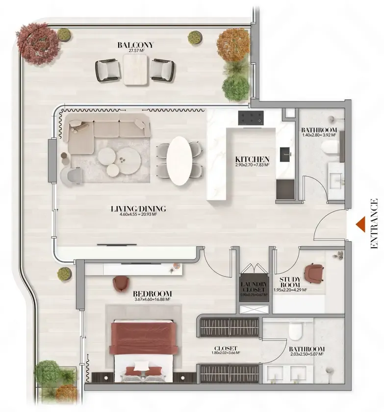 Gate Eleven by Amwaj Development 1 bed floor plan, 1,071 sqft