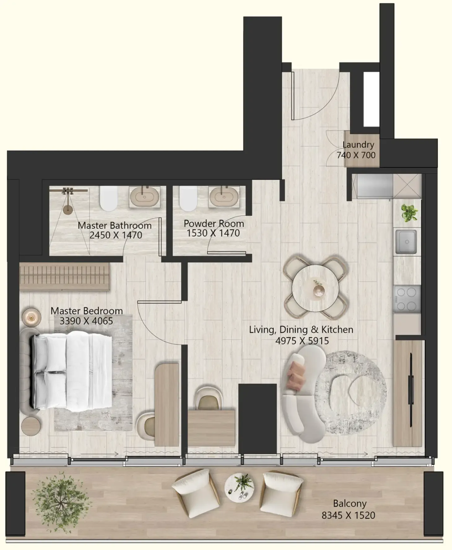 Il Vento 1 bed floor plan, 778 sqft