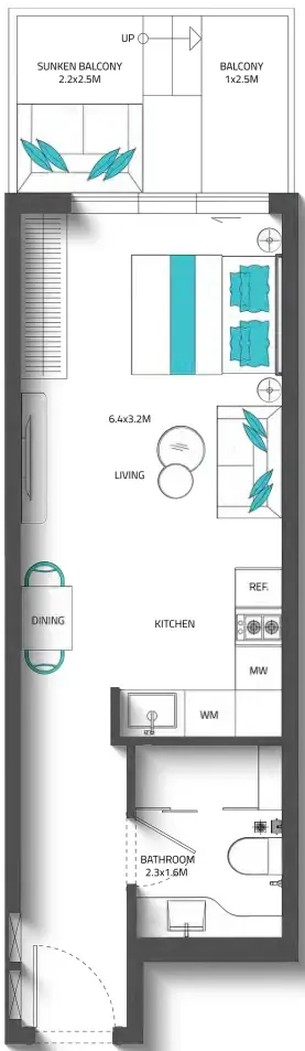 Reef 996 Studio floor plan, 456 sqft