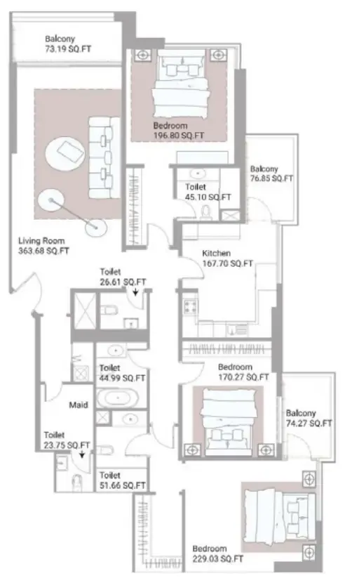 Ajman Creek Towers 3 bed floor plan, 2,766 – 2,772 sqft