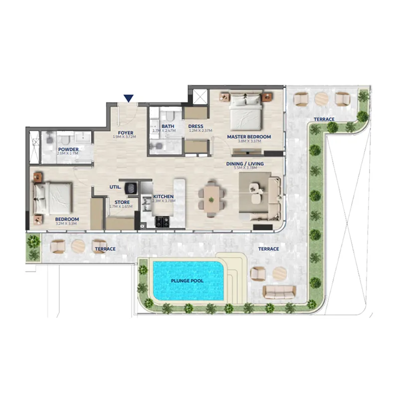 Vedaire Residences 2 bed floor plan, 1,663 sqft