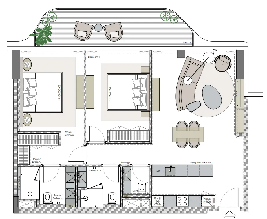 Helvetia Marine by DHG 2 bed floor plan, 1,163 – 1,819 sqft