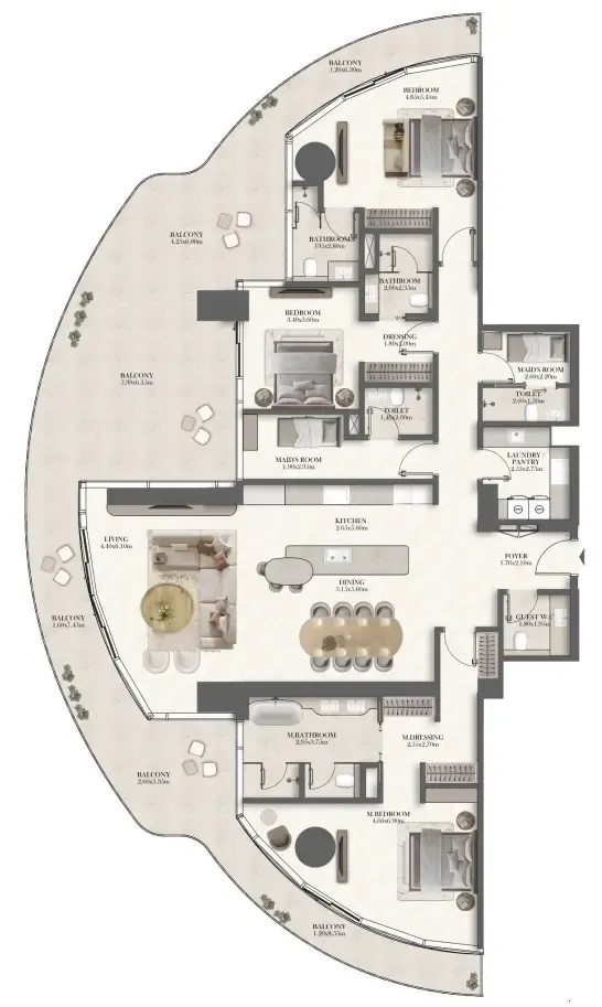 Jumeirah Residences at Al Maryah Island 3 bed floor plan, 3,639 sqft