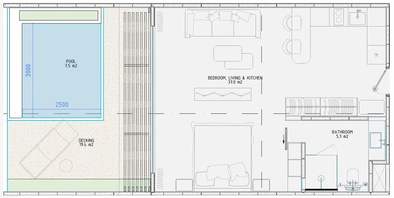 Solvyn City 1 bed floor plan, 498 sqft