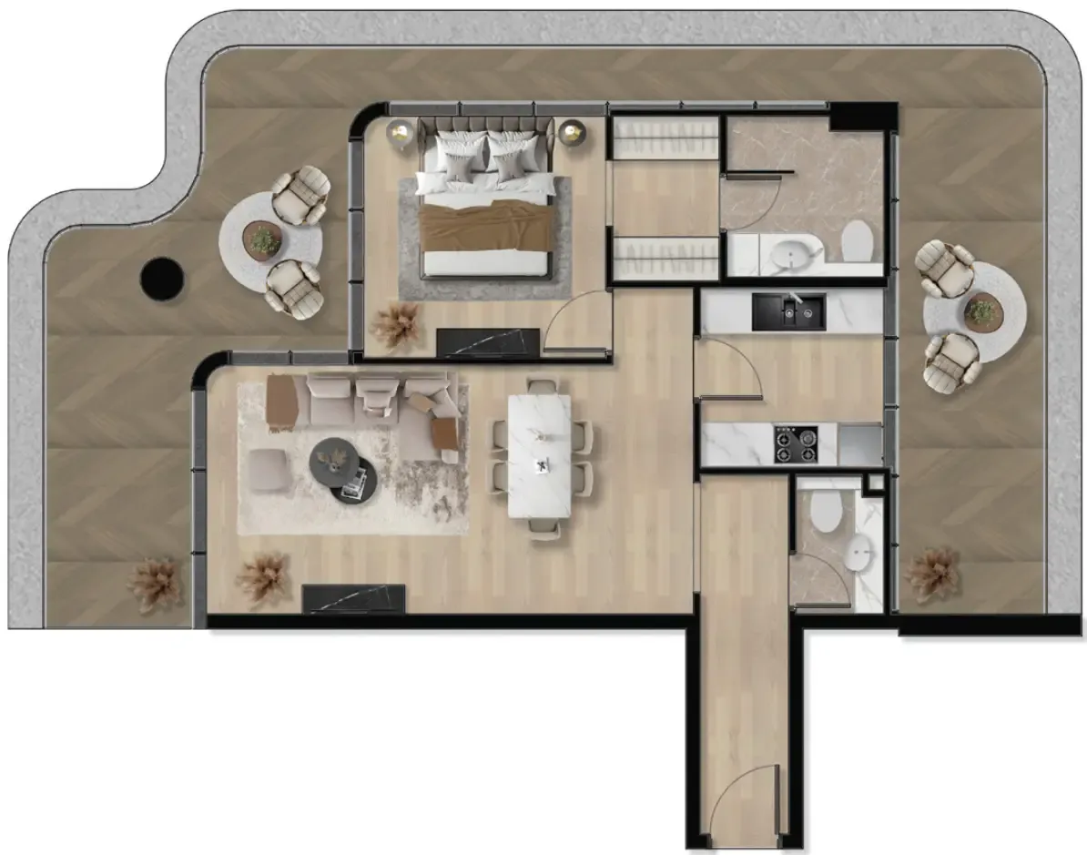 Orvessa Residences 1 bed floor plan, 1,146 sqft