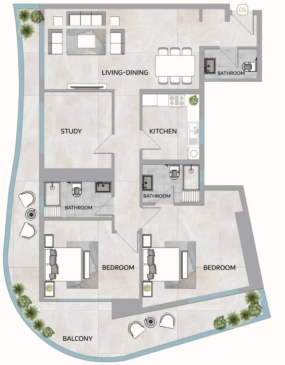 One 678 Residences 2 bed floor plan, 1,942 – 2,343 sqft