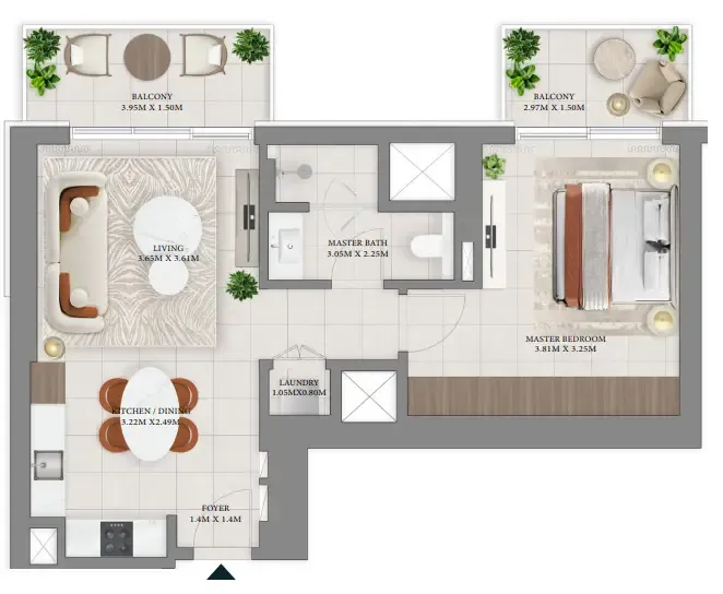 Vida Residences Hillside 1 bed floor plan, 767 sqft