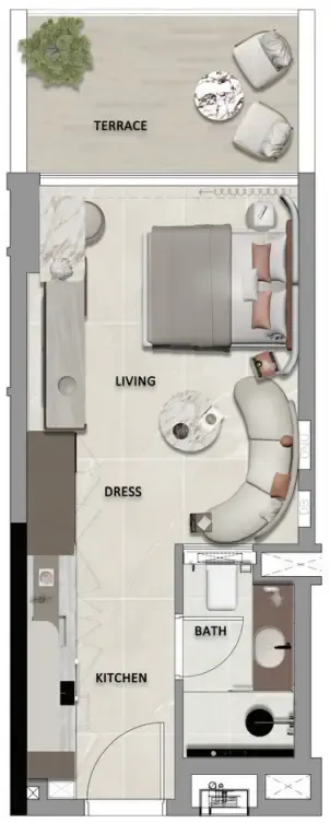 South Lofts Studio floor plan, 353 sqft