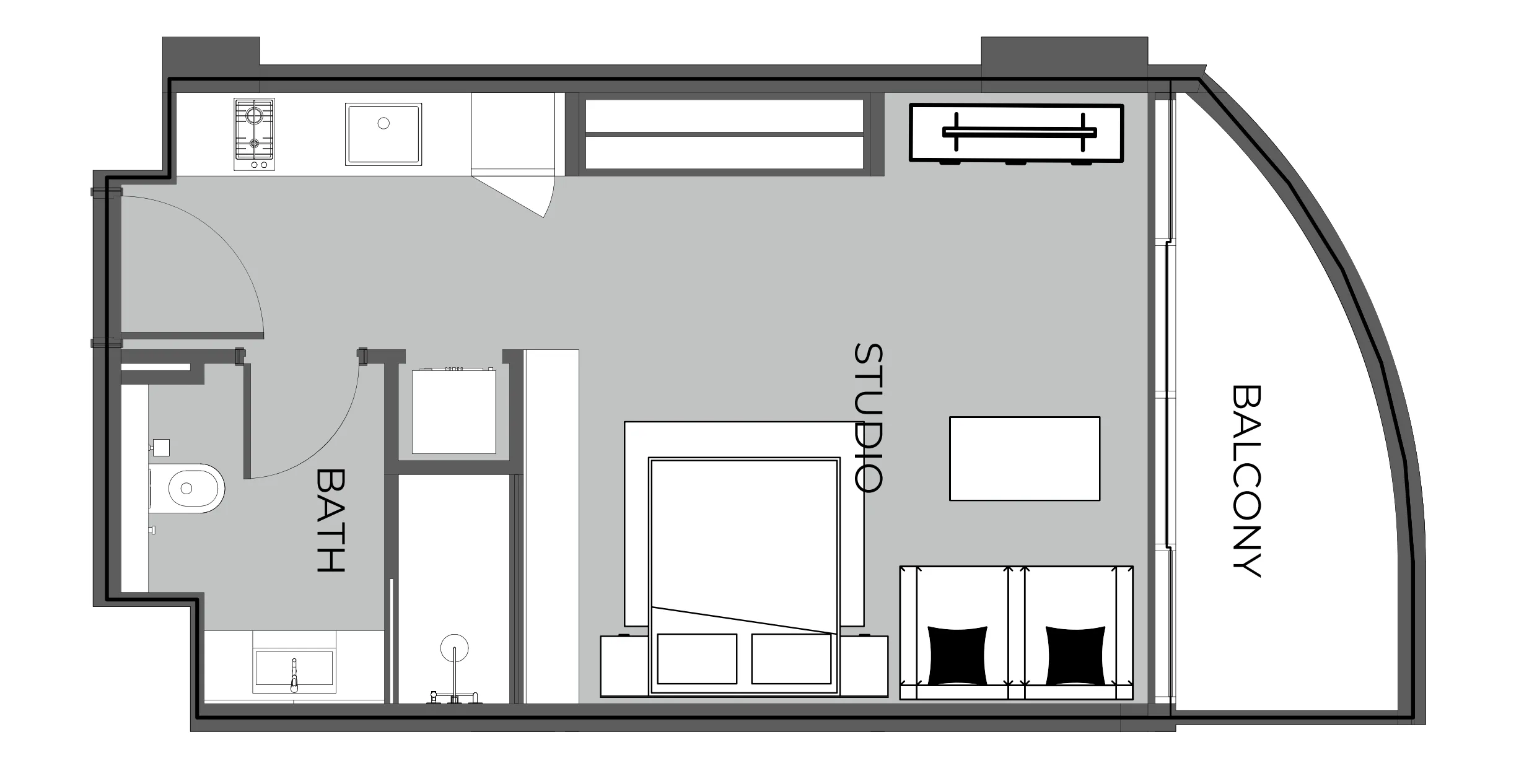 The Boulevard Studio floor plan, 438 sqft