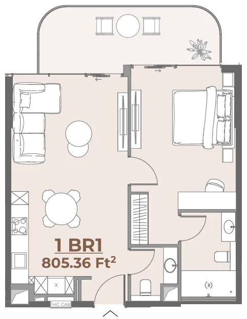 House of WELL 1 bed floor plan, 805 sqft