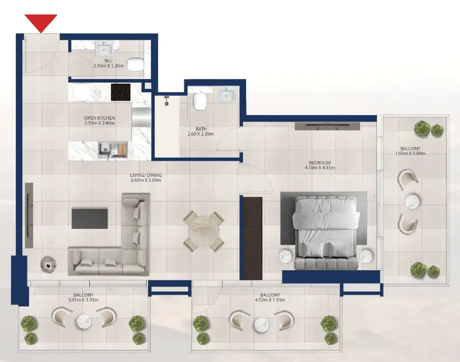 Al Vista 1 bed floor plan, 1,044 sqft