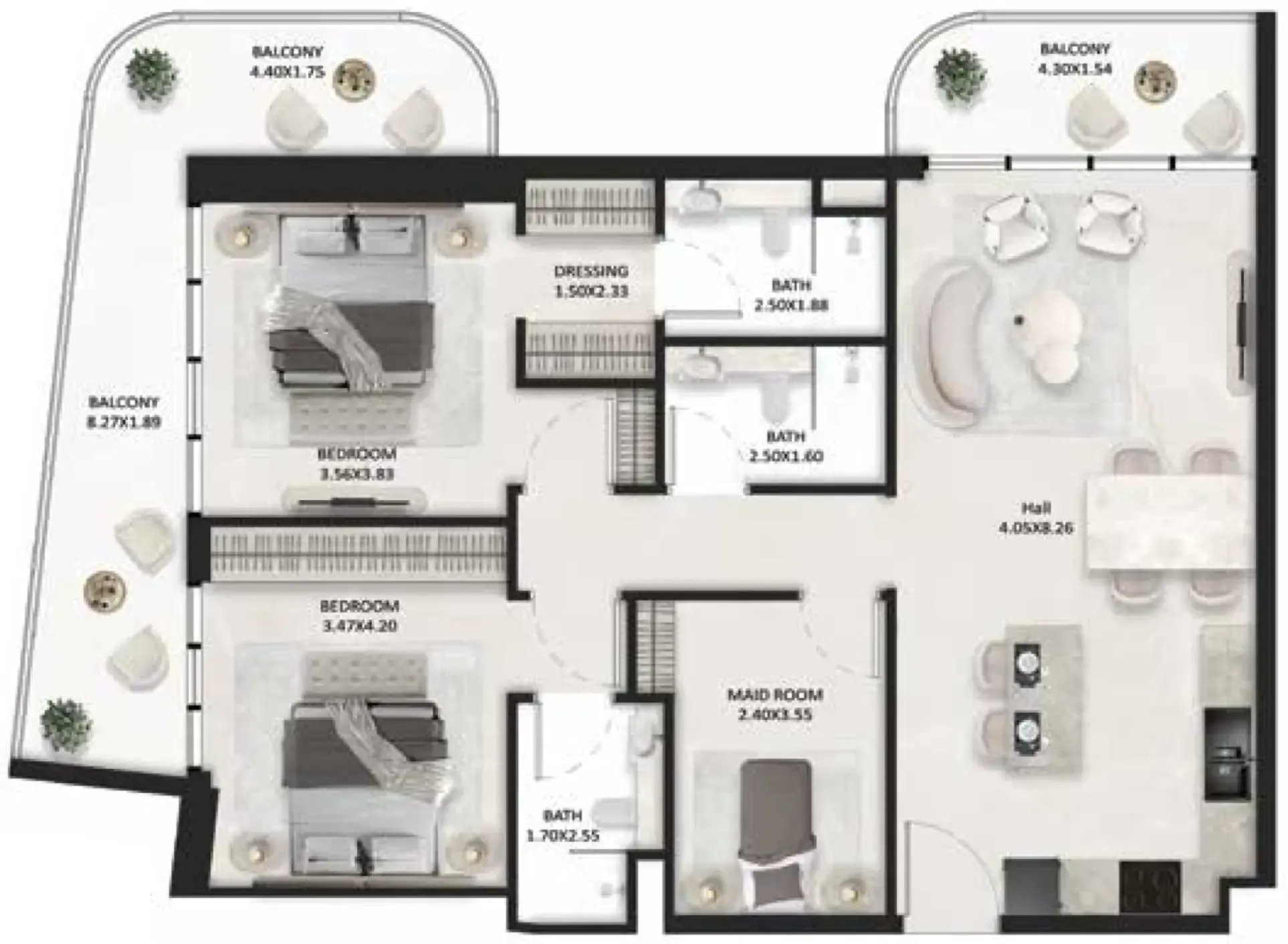 SquareX One 2 bed floor plan, 1,269 sqft