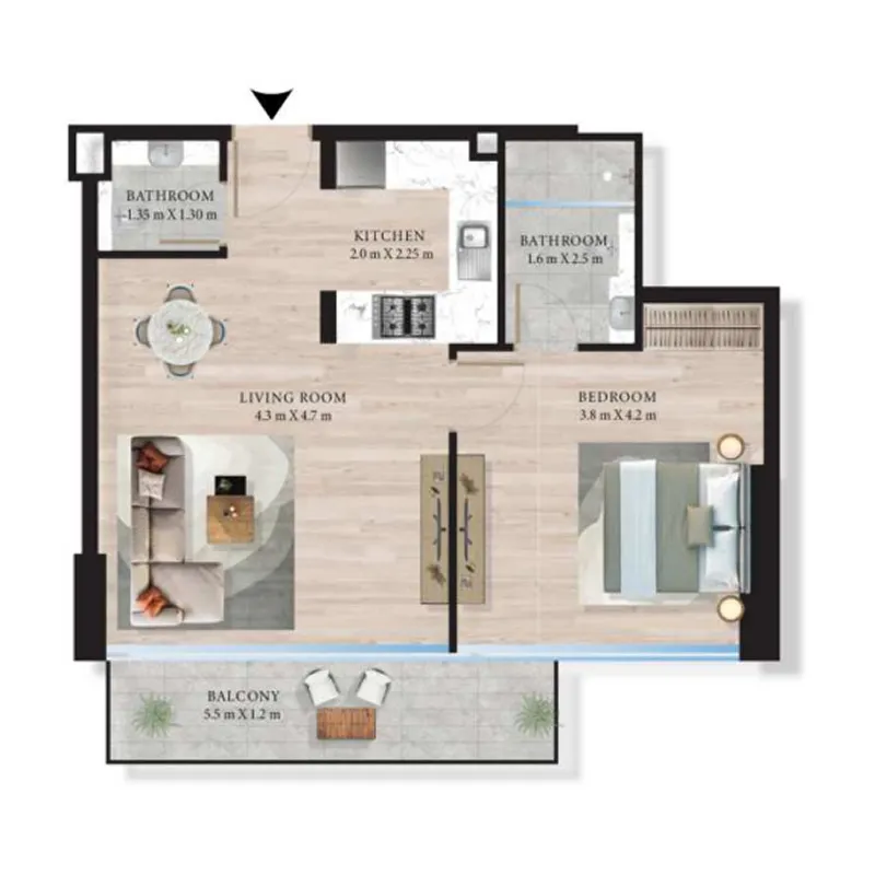 Maas Azurline Residences 1 bed floor plan, 625 – 626 sqft
