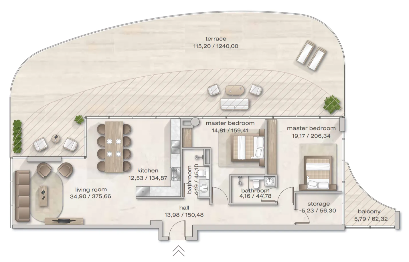Zephyra Residences 2 bed floor plan, 2,603 sqft